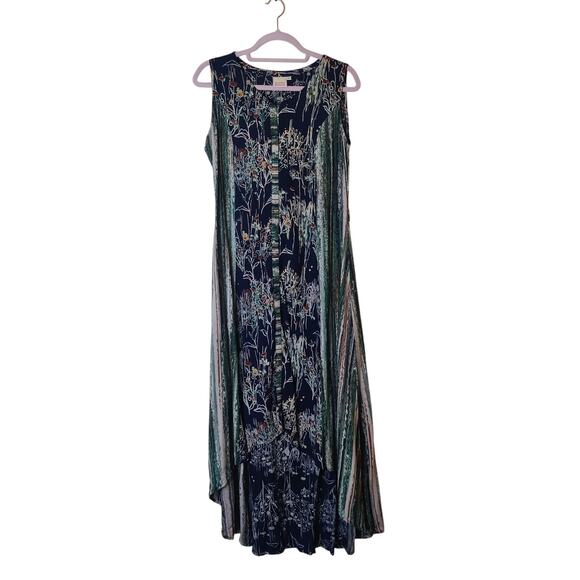 Neeru Kumar Artsy Floral Abstract Sleeveless Flowy Midi Dress Medium Boho Hippie - Picture 1 of 11